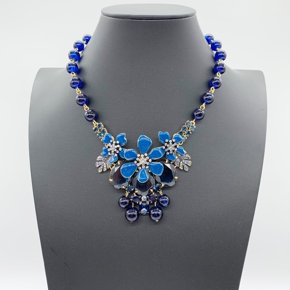 J. Crew Blue Pearl Floral Pave Crystal Necklace